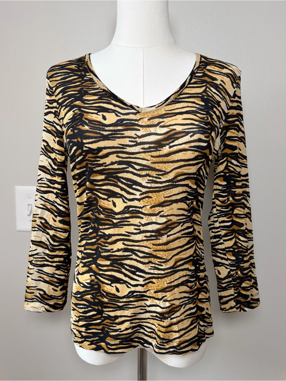 Vintage GUESS Animal Print Mesh 3/4 Sleeve Blouse Top 90s Party City Girl